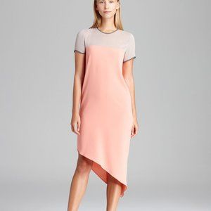 Dkny Women's Size M Orange Color Block Short Sleeve Dress with Asymmetric Hem